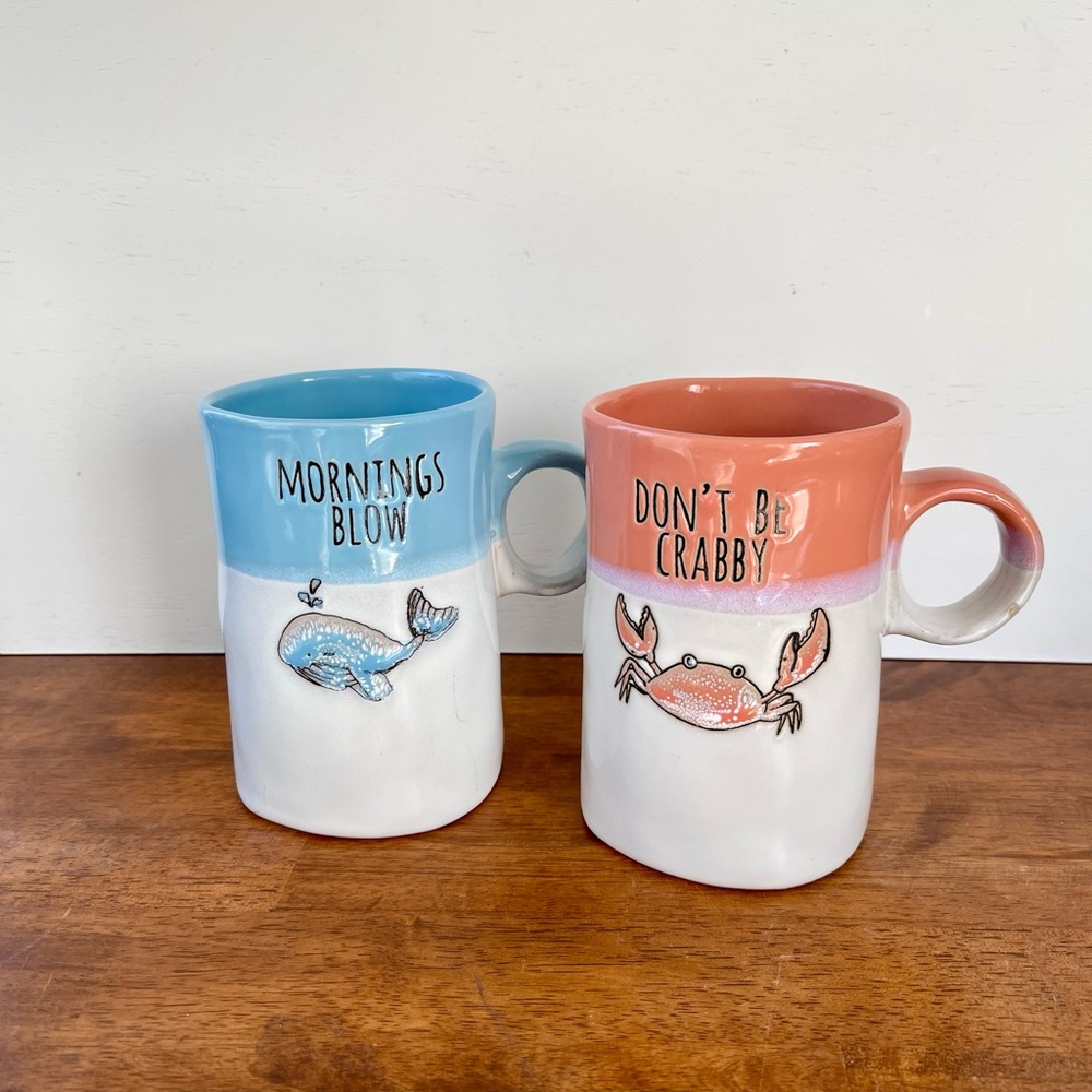 Set of 2 Mugs "MORNINGS BLOW" and "DON'T BE CRABBY"